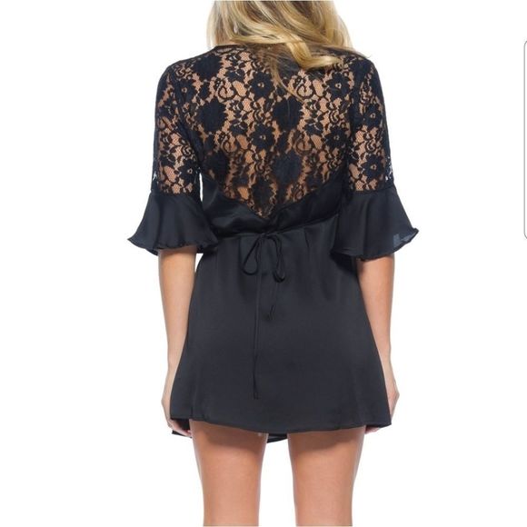 Black Satin Look Mini Dress - Picture 6 of 8